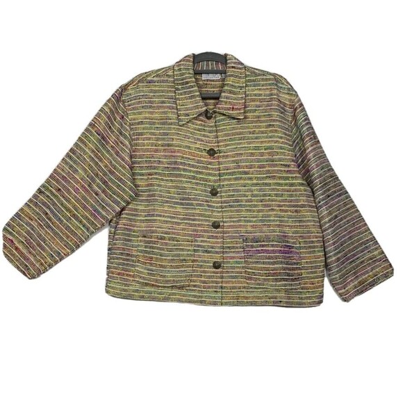 Tantrums Collection Blazer Womens Large Iridescent Silk Beld Gold Thread Jacket - Picture 1 of 9
